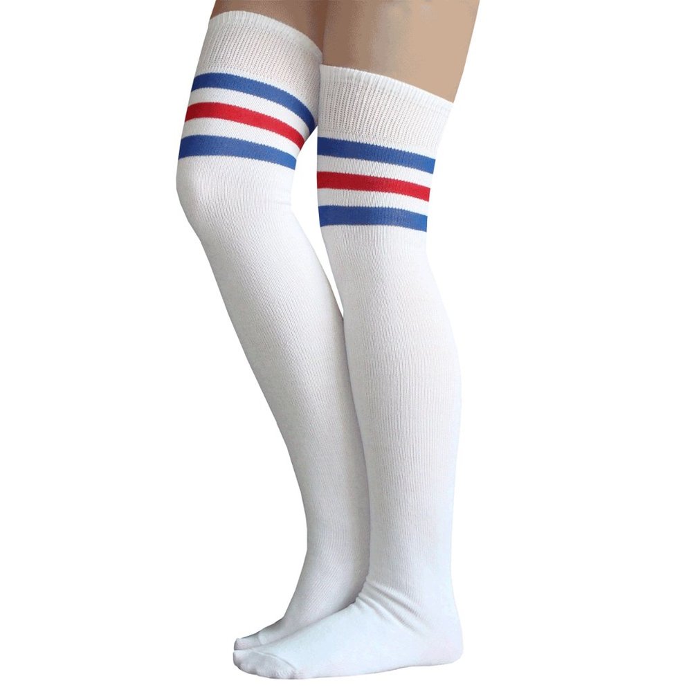 White/Royal/Red Striped Thigh Highs